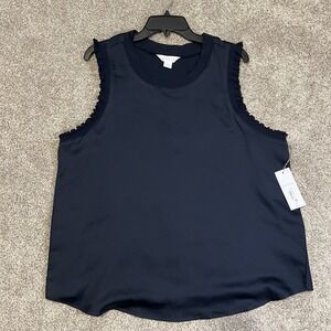 Liz Claiborne Womens Crew Neck Sleeveless Blouse Satin Dark Blue Size 2xL NWT